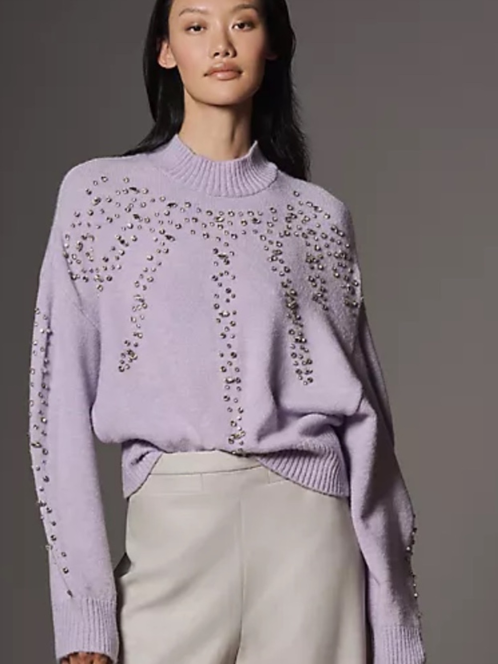 61.New Anthropologie Pilcro Mock-Neck Embellished Sweater Lavender Embellished